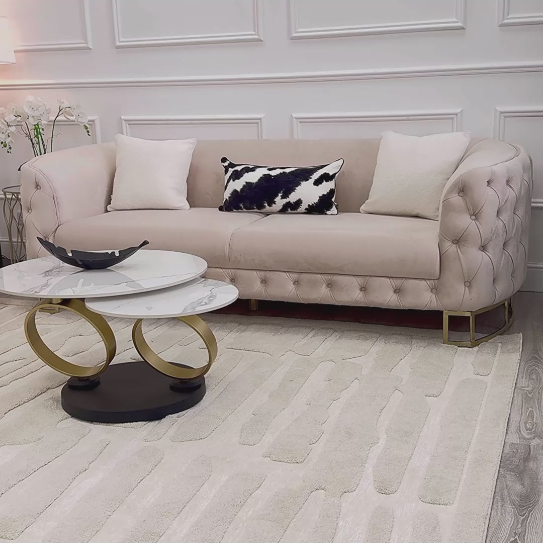 Louise Cream Velvet Sofa With Gold Legs 3 Seater